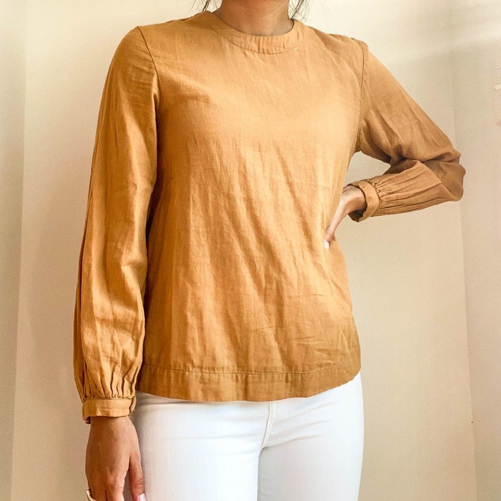 MUJI Brown Cotton Long Sleeve Crew Neck Shirt